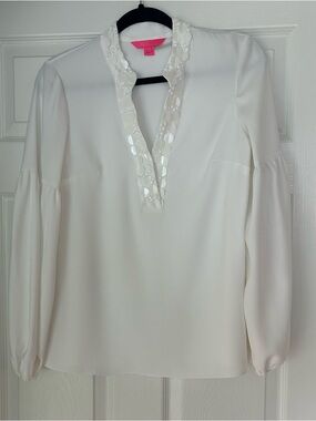 Lilly Pulitzer Shea Tunic Top Resort White Sequined -S